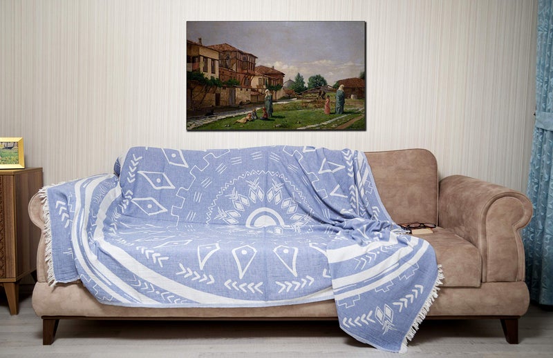 Bersuse 100% Cotton Kona XL Throw Blanket Turkish Towel Beach Blanket - Beach Camping Essentials - 75x90 Inches, Grey Blue - Image 3