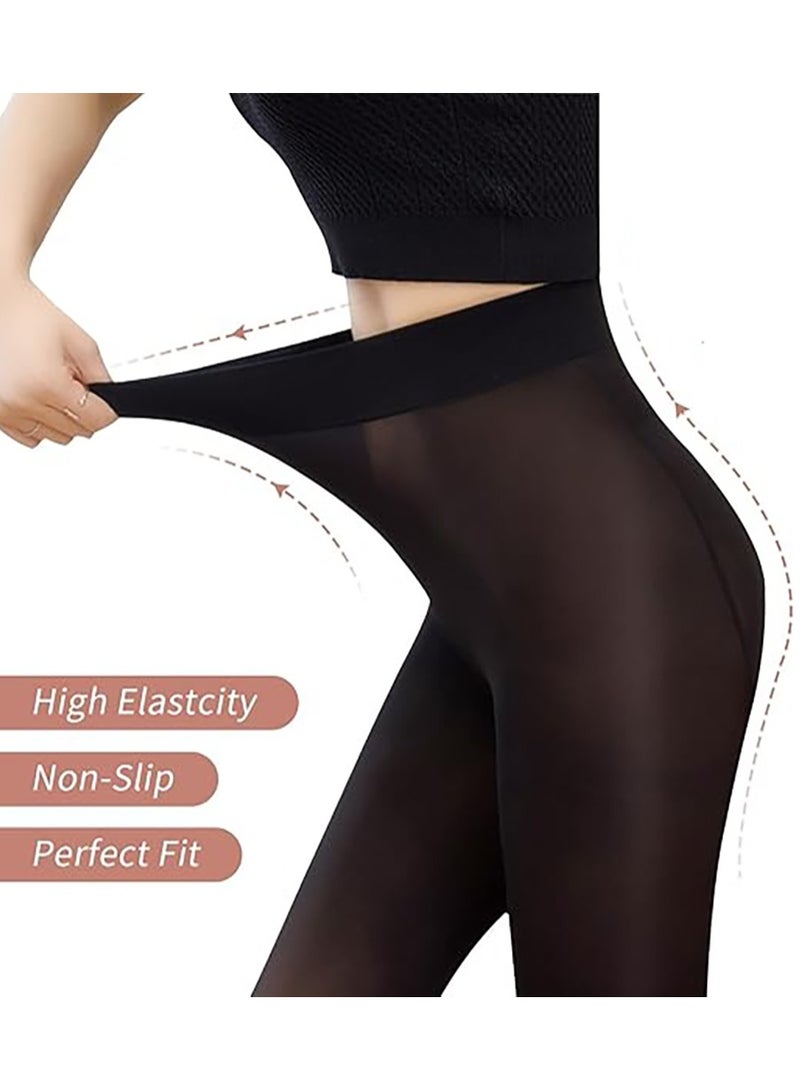VUCATIN 2Pack Oily Gloss Tights High Waist Sheer Women Pantyhose 360° Seamless Sheer Girls Stockings Women Tights with 3D Soft Top Footed Run Resistant for Daily Wear, One Size Beige Black - Image 2