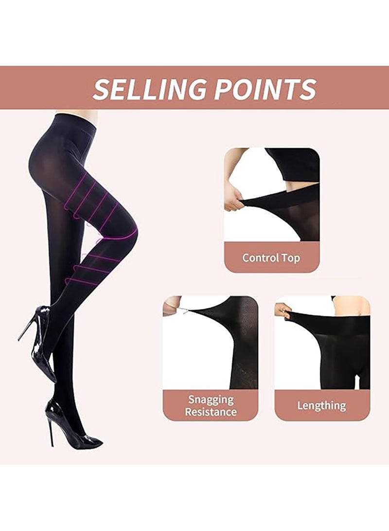 VUCATIN 2Pack Oily Gloss Tights High Waist Sheer Women Pantyhose 360° Seamless Sheer Girls Stockings Women Tights with 3D Soft Top Footed Run Resistant for Daily Wear, One Size Beige Black - Image 3