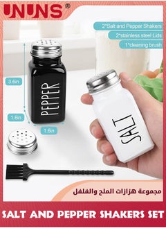 UNUNS Salt And Pepper Shakers Set,2 Pack Glass Shaker With Stainless Steel Lid,Modern And Cute Farmhouse,Black And White  - Image 2