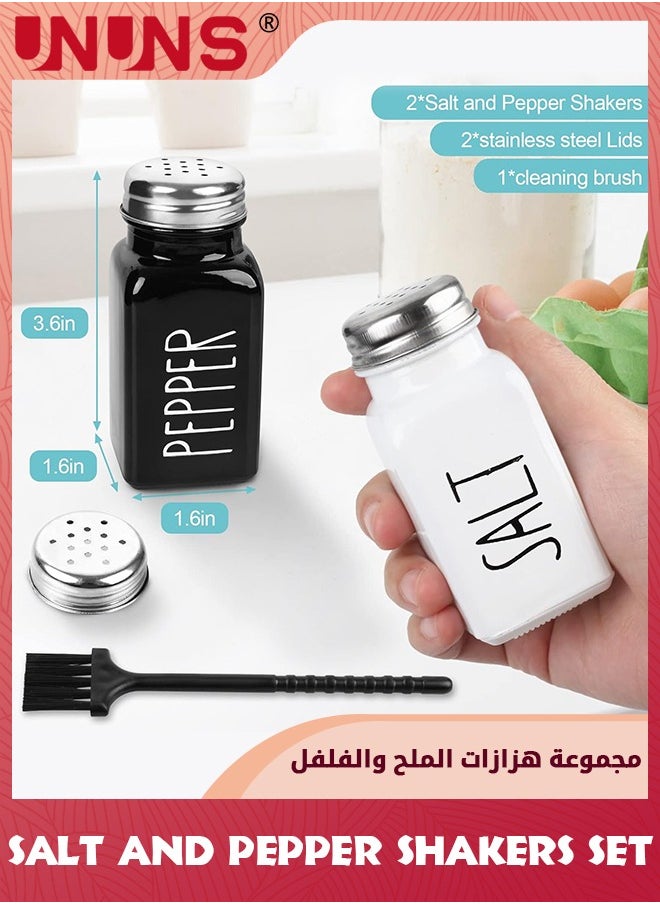 UNUNS Salt And Pepper Shakers Set,2 Pack Glass Shaker With Stainless Steel Lid,Modern And Cute Farmhouse,Black And White  - Image 2
