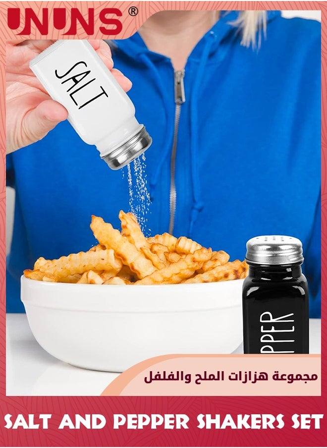 مجموعة هزازات الملح والفلفل، 2 عبوة من هزازة زجاجية مع غطاء من الفولاذ المقاوم للصدأ، مزرعة حديثة ولطيفة، أبيض وأسود