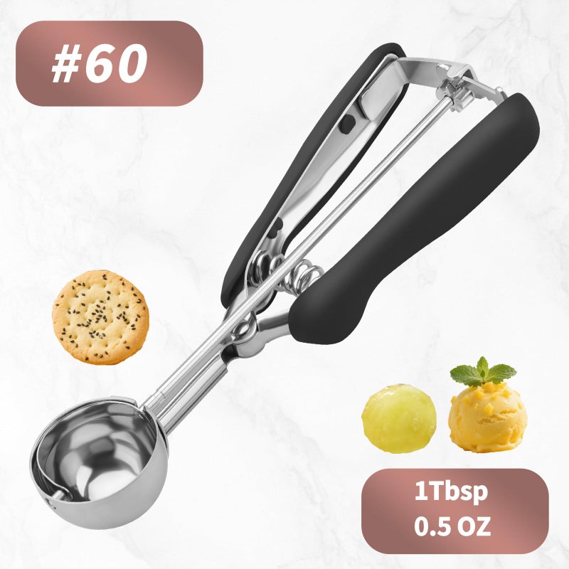 JETONN Small Cookie Scoop 1 Tablespoon, Size #60 Cookie Dough Scoop, Stainless Steel Ice Cream Scooper with Trigger Release, for Baking Small Cookies, Meatballs, Melon Balls - Image 2