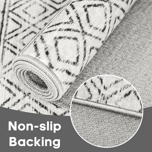 BYYVOO 4x10 Rug for Hallway - Washable Moroccan Runner Rugs Non Slip Pets Friendly Runner Low Pile Soft Indoor Floor Mat Front Door for Kitchen Bedroom Entryway Laundry 4x10 Geo Grey - Image 5