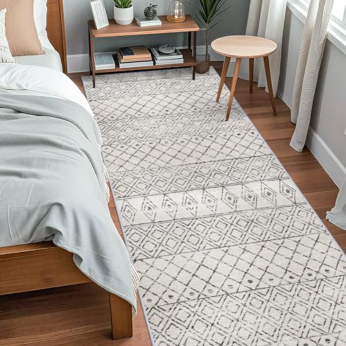 BYYVOO 4x10 Rug for Hallway - Washable Moroccan Runner Rugs Non Slip Pets Friendly Runner Low Pile Soft Indoor Floor Mat Front Door for Kitchen Bedroom Entryway Laundry 4x10 Geo Grey - Image 2