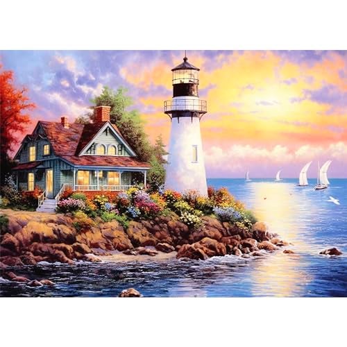 Edsjegn 500 Piece Puzzle for AdultsLighthouse Recycled Cardboar Jigsaw Puzzles 500 Pieces Challenging Family Activity Great Gift Idea for Family Friends Difficult Puzzles Size 205X 15 inches - Image 1