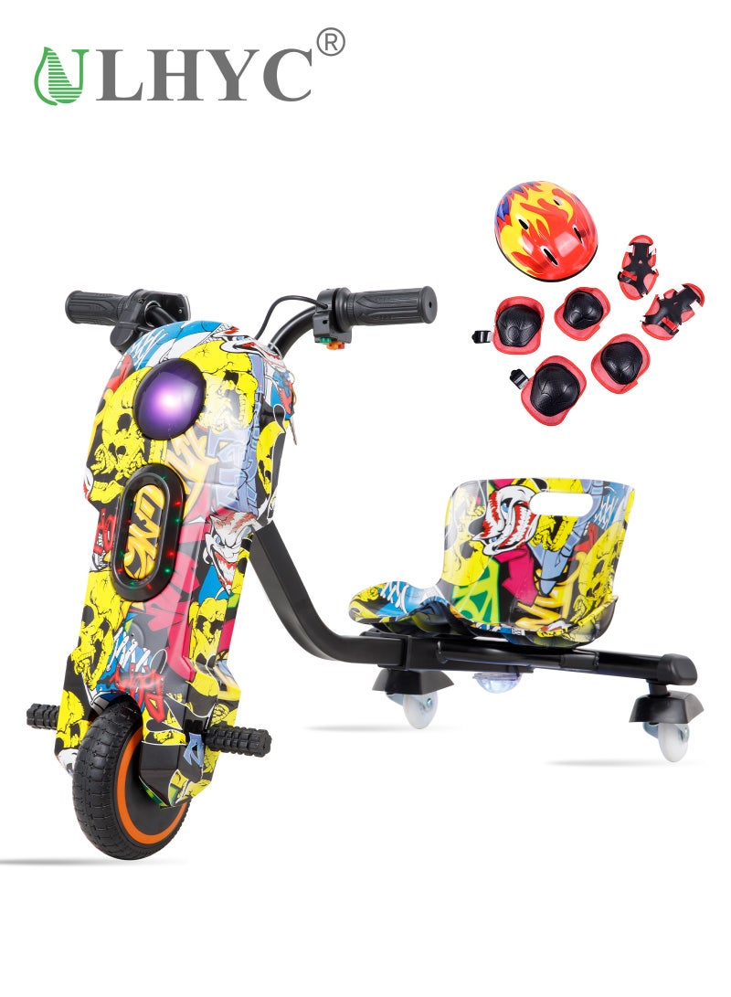 يو إل اتش واي سي سكوتر كهربائي، سكوتر دريفت كهربائي، سعة حمولة 100 كجم، تشغيل الموسيقى المخصصة الخاصة بك عبر البلوتوث، وضبط ثلاث سرعات، مزود بمصابيح LED وشاشة عرض الطاقة، مزود بثلاث عجلات، العجلة الخلفية مضاءة - Image 1