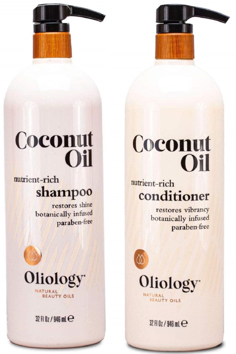 Oliology Nutrient Rich Coconut Oil Shampoo  Conditioner Combo Pack  Helps Restore Damaged Hair  Provides Intense Shine  Moisturizing  Made in USA Cruelty Free  Paraben Free 32oz