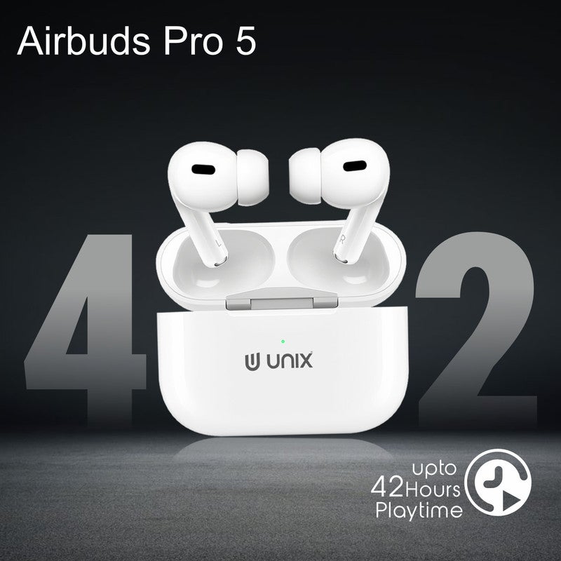 Unix سماعات أذن بلوتوث UNIX Z33 Airbuds Pro 5 TWS مع ENC، تصل إلى 42 ساعة من وقت التشغيل، صوت جهير غني، اقتران تلقائي وصوت واضح - Image 2