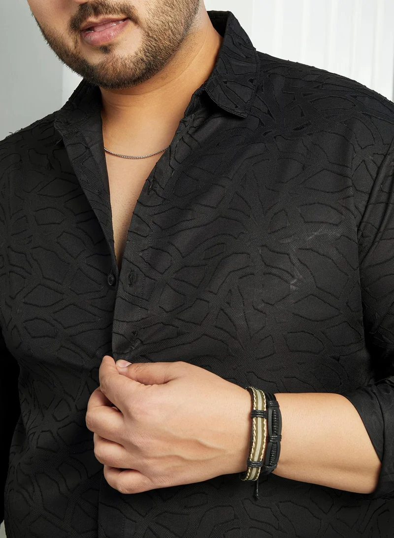 Instafab Plus  Instafab Plus Men's Onyx Black Abstract-Edge Shirt For Casual Wear | Spread Collar | Long Cuffed Sleeves | Button Closure | Plus Size Shirt Crafted With Comfort Fit For Everyday Wear for Men | Best Price UAE