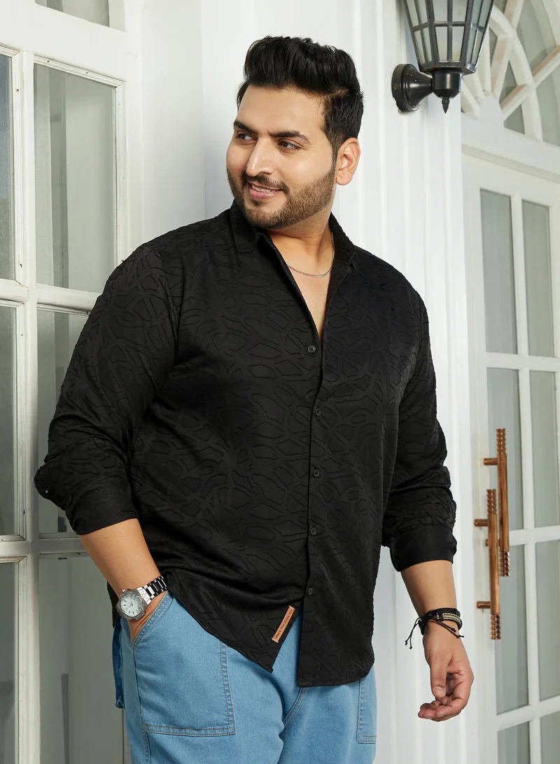 Instafab Plus  Instafab Plus Men's Onyx Black Abstract-Edge Shirt For Casual Wear | Spread Collar | Long Cuffed Sleeves | Button Closure | Plus Size Shirt Crafted With Comfort Fit For Everyday Wear for Men | Best Price UAE