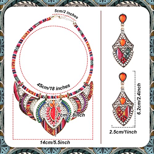 Junkin 2 Pieces African Jewelry Sets for Women Colorful Necklace Earring Set Costume Jewelry Boho Vintage Statement Choker Ethnic Style Bohemian Chunky Collar African Beaded Necklaces Dangle Earrings - Image 2