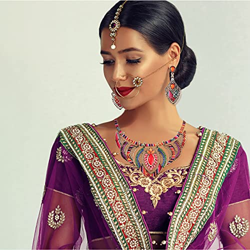 Junkin 2 Pieces African Jewelry Sets for Women Colorful Necklace Earring Set Costume Jewelry Boho Vintage Statement Choker Ethnic Style Bohemian Chunky Collar African Beaded Necklaces Dangle Earrings - Image 4