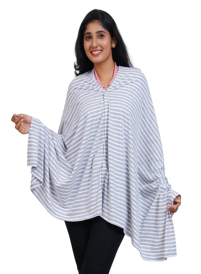KOWSI شال الرضاعة والتغذية الناعم للأم من كوسي (مخطط) (رمادي فاتح) - Image 5