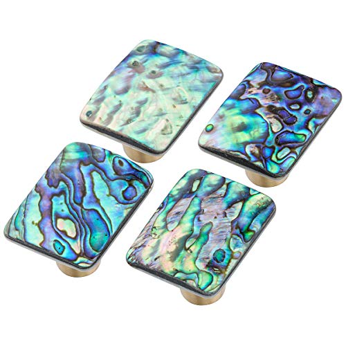 mookaitedecor Set of 4 Abalone Shell Cabinet Knobs with Screws, Rectangle Stone Pulls Handle for Dresser Drawer Cupboard Furniture Decorative - Image 1