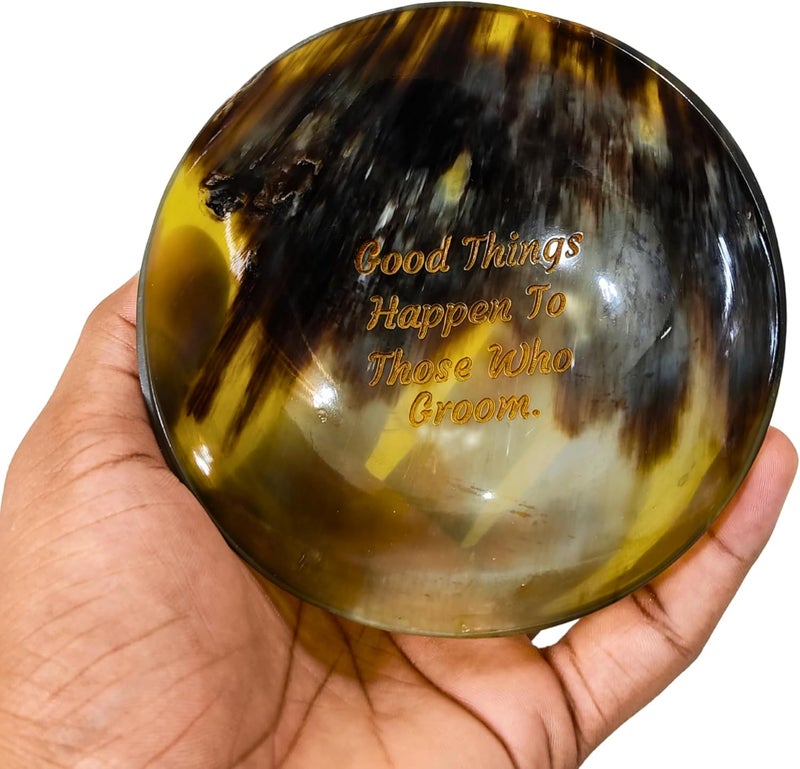 AYZCORP Gift for Dad from DaughterSon Shaving BowlEngrave Good Things Happen To Those Who Groom Shaving Cup for Men Real Horn Shave Bowl Lathering Up Shaving Soap Cup Horn Bowl for DadBrotherBoyfriend  - Image 1