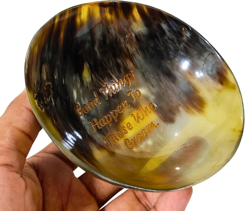AYZCORP Gift for Dad from DaughterSon Shaving BowlEngrave Good Things Happen To Those Who Groom Shaving Cup for Men Real Horn Shave Bowl Lathering Up Shaving Soap Cup Horn Bowl for DadBrotherBoyfriend  - Image 2