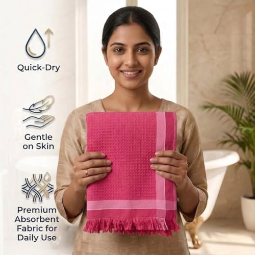 Athom Trendz Athom Living Light Weight Cotton Premium Waffle Border Bath Towel 75x150 cm Pack of 4 - Image 5