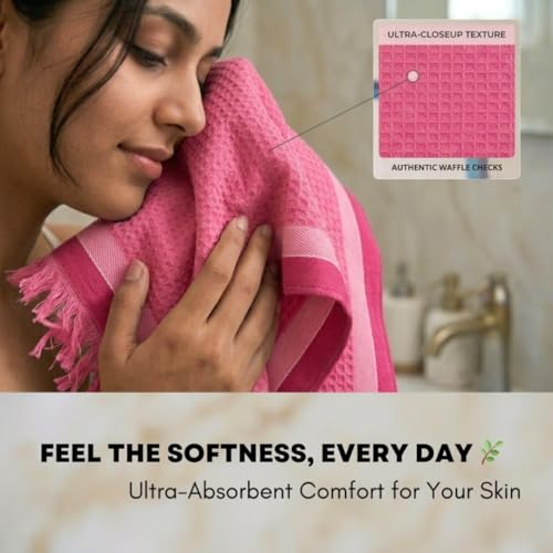 Athom Trendz Athom Living Light Weight Cotton Premium Waffle Border Bath Towel 75x150 cm Pack of 4 - Image 4