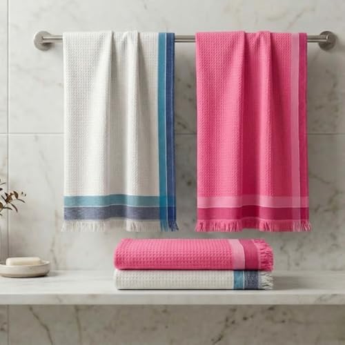 Athom Trendz Athom Living Light Weight Cotton Premium Waffle Border Bath Towel 75x150 cm Pack of 4 - Image 1