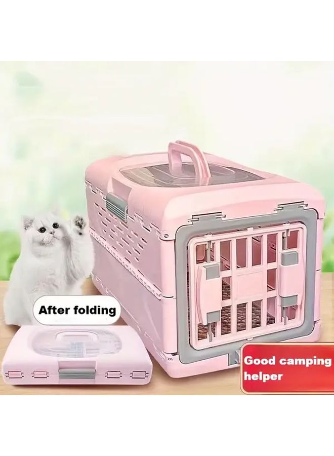 Portable Pet Carrier Blue Large Foldable Travel Crate With Wheels For Dogs Cats - Image 1