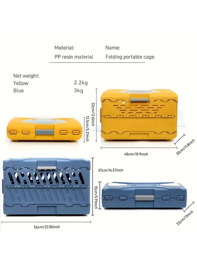 Portable Pet Carrier Blue Large Foldable Travel Crate With Wheels For Dogs Cats - Image 2