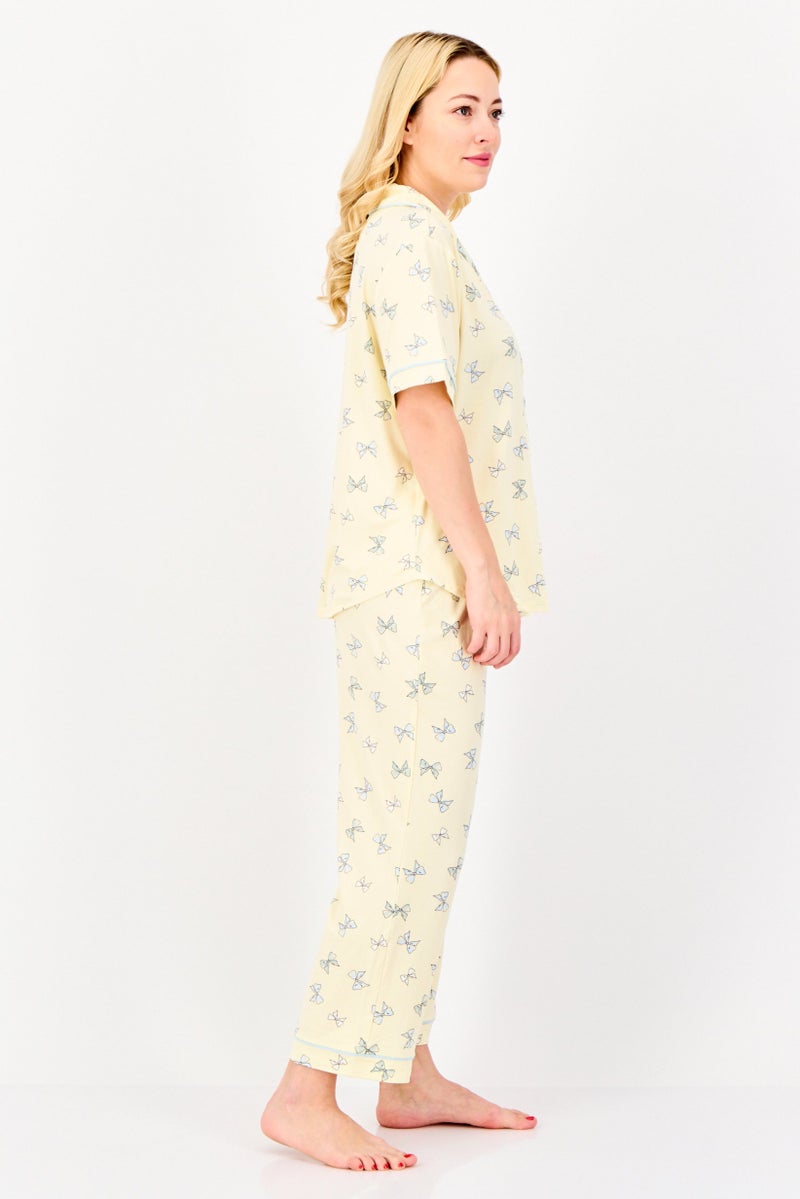 PJ Couture Women 2 Pieces Allover Print Short Sleeve Pajama Top And Bottom Set, Multicolor - Image 4