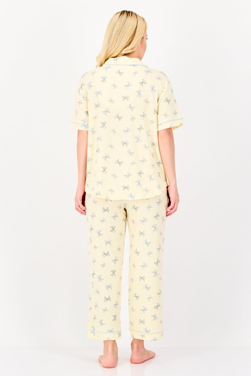 PJ Couture Women 2 Pieces Allover Print Short Sleeve Pajama Top And Bottom Set, Multicolor - Image 3