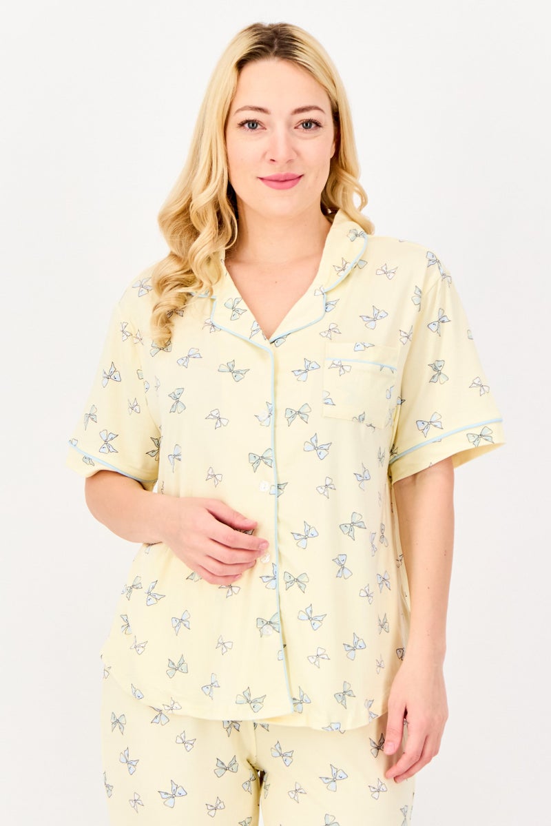 PJ Couture Women 2 Pieces Allover Print Short Sleeve Pajama Top And Bottom Set, Multicolor - Image 2