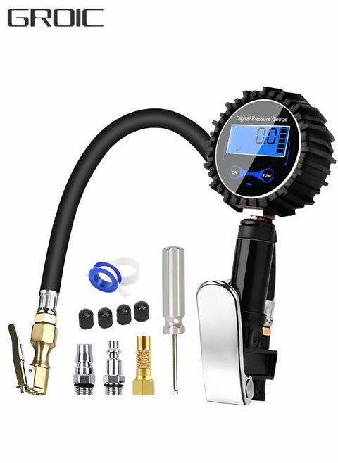 Digital Tire Inflator Deflator with Pressure Gauge 200 PSI Air Chuck and Compressor Accessories with Rubber Hose and Quick Connect Coupler for 0.1 Display Resolution,Automotive Supplies