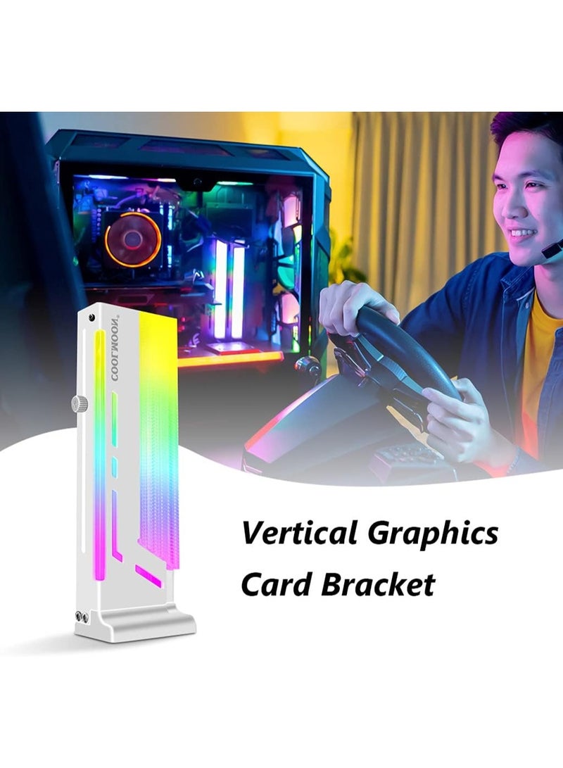 COOLMOON RGB GPU Holder Coolmoon CM-GH2 Colorful Graphics Card 5V 3 Pin Vertical Support Video Bracket Frame ARGB Sync Jack, Sag Holder/Holster, White, 2.44x1.38x6.89in - Image 3