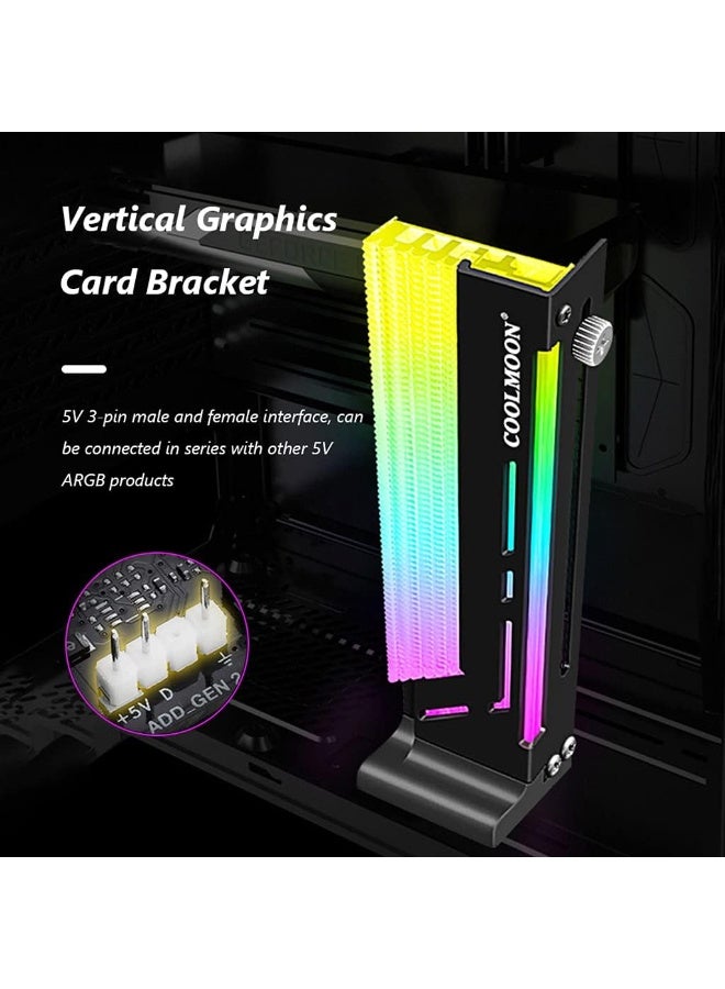 COOLMOON RGB GPU Holder Coolmoon CM-GH2 Colorful Graphics Card 5V 3 Pin Vertical Support Video Bracket Frame ARGB Sync Jack, Sag Holder/Holster, White, 2.44x1.38x6.89in - Image 4