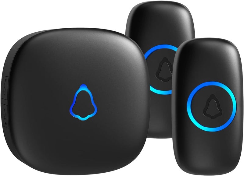 SECRUI Wireless Doorbell with 2 Buttons, Waterproof Mini Door Bell 1,000ft Range 110dB Mute Mode 58 Door Chimes & Colorful LED Flashing - Black - Image 1
