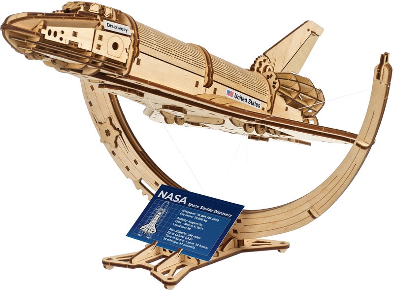 UGEARS NASA Space Shuttle Discovery - Wooden Models to Build for Adults - Space Shuttle Model Kit - Mechanical 3D Puzzle Wooden Model Kit for Adults - Spacecraft Model with Detailed Features - Image 1