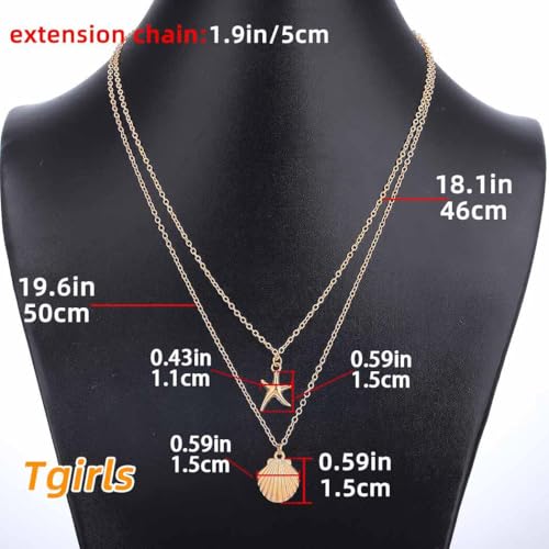 Tgirls Boho Starfish Layered Necklace Shell Pendant Necklace Silver Necklaces Chain for Women (Gold) - Image 4