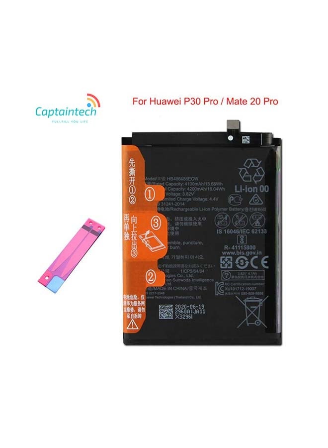 Captaintech 4200mAh Replacement Battery for Huawei P30 Pro & Mate 20 Pro – High-Capacity Li-ion Internal Battery | Long-Lasting Power, Safe Charging | Compatible with Huawei Models CLT-L29, LYA-L29 – Black  - Image 2