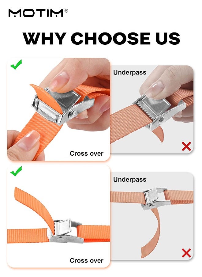 6 Pcs Cargo Tie Down Straps - 3 M, Heavy Duty Cargo Lashing Ratchet Belt, Adjustable Zinc Alloy Buckle Tie-Down Straps for Load Securing Transportation Tie-Down and Moving