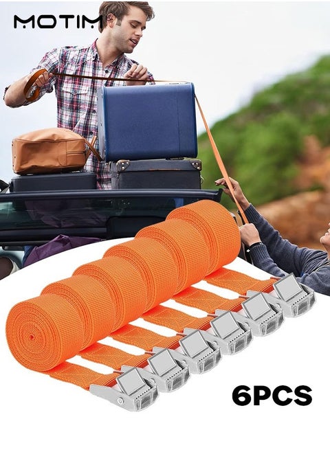 6 Pcs Cargo Tie Down Straps - 3 M, Heavy Duty Cargo Lashing Ratchet Belt, Adjustable Zinc Alloy Buckle Tie-Down Straps for Load Securing Transportation Tie-Down and Moving
