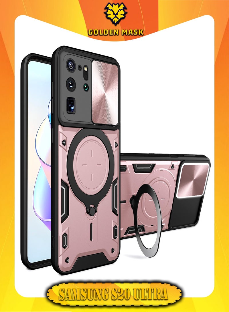 GOLDEN MASK GOLDEN MASK For Samsung Galaxy S20 Ultra Armored Camera Shield Cover Camera Lend Protection, Built-in 360° (Rose Gold)