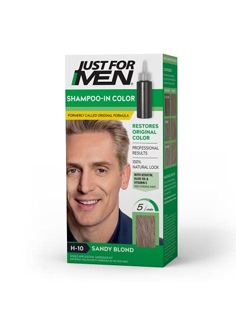 Just For Men Just For Men Shampoo-In Color (Formerly Original Formula), Mens Hair Color with Keratin and Vitamin E for Stronger Hair - Sandy Blond, H-10, Pack of 1 