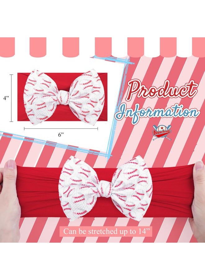 ONENINEDREAM Baseball Baby Bow Headband High Stretchy Soft Nylon Headbands for Infant Girls Toddler Handmade Hairbands with Bows Baseball Hair Accessories Red Blue - Image 4