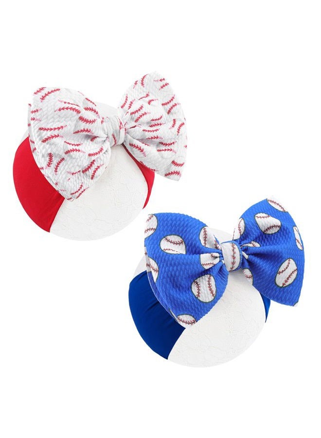 ONENINEDREAM Baseball Baby Bow Headband High Stretchy Soft Nylon Headbands for Infant Girls Toddler Handmade Hairbands with Bows Baseball Hair Accessories Red Blue - Image 1