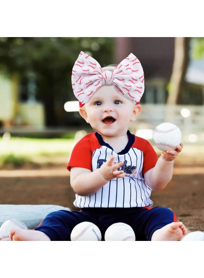 ONENINEDREAM Baseball Baby Bow Headband High Stretchy Soft Nylon Headbands for Infant Girls Toddler Handmade Hairbands with Bows Baseball Hair Accessories Red Blue - Image 3