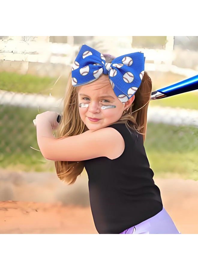 ONENINEDREAM Baseball Baby Bow Headband High Stretchy Soft Nylon Headbands for Infant Girls Toddler Handmade Hairbands with Bows Baseball Hair Accessories Red Blue - Image 2