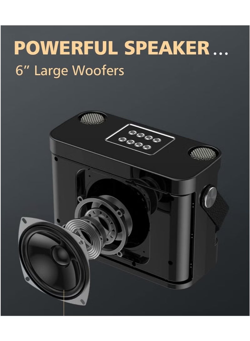 YS -219 Bluetooth Karaoke Speaker System with Dual Wireless Microphones – Portable Outdoor Sound System with Deep Bass, Vocal Effects, USB/TF Card Support, Rechargeable Battery – Ideal for Parties, Events, and Gatherings – Black - Image 2