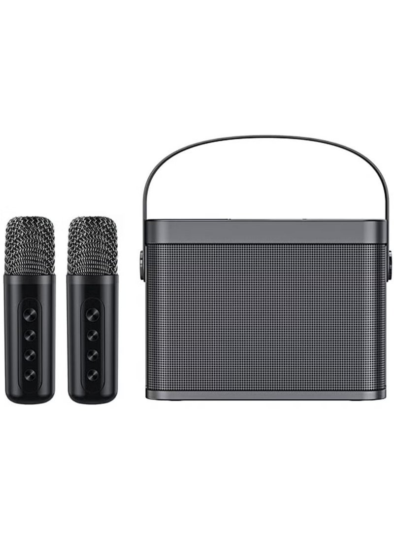 YS -219 Bluetooth Karaoke Speaker System with Dual Wireless Microphones – Portable Outdoor Sound System with Deep Bass, Vocal Effects, USB/TF Card Support, Rechargeable Battery – Ideal for Parties, Events, and Gatherings – Black - Image 1