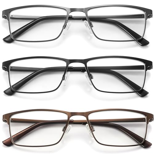acavefox 3 Pack Blue Light Blocking Reading Glasses Men Readers Anti UV Lightweight and Sturdy Full Frame Metal Spring Hinge Eyeglasses 2.0+ - Image 1