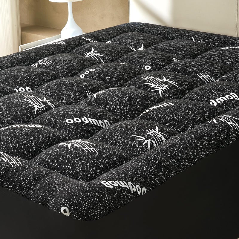 SurChic King Size Mattress Topper Viscose Derived from Bamboo, Soft Thick Pillow Top Mattress Pad Cover for Back Pain, Cooling Mattress Protector with 8-21 Inch Deep Pocket, Dark Grey - Image 1