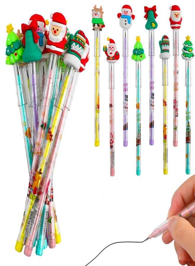 DIYASY 24 Pieces Christmas Stackable Pencils, Holiday Mechanical Pencil bulk Multi Point Push Pencil for Kids Party Supplies Gifts Classroom Rewards Prizes Decorations - Image 1