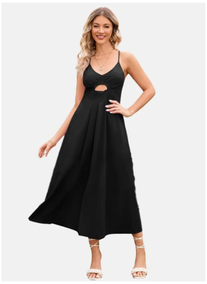 يونيكي Black Shoulder Straps Fit and Flare Dress